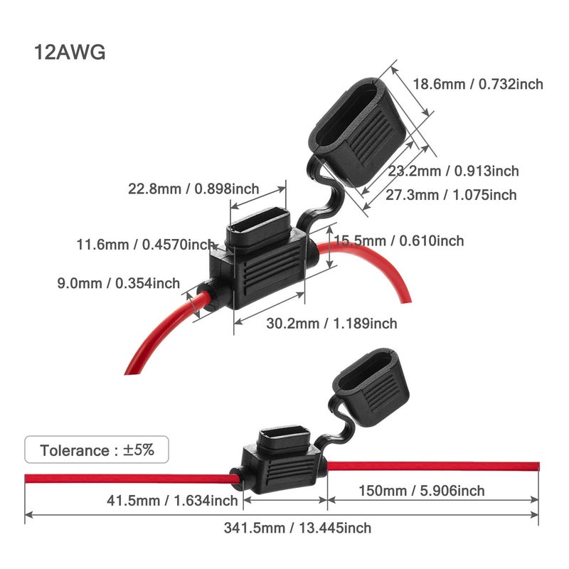CHANZON [UL Wire] Chanzon 5Pcs 12awg Standard/ATC/ATO Fuse Holder Waterproof Inline Marine (Maxium 35A) for Blade Fuses Automotive Car Motorcycle - Image 2